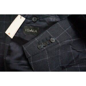 Isaia Napoli Blue Plaid Windowpane 120s Wool 2 Pc Suit Jacket Pants 42R NEW